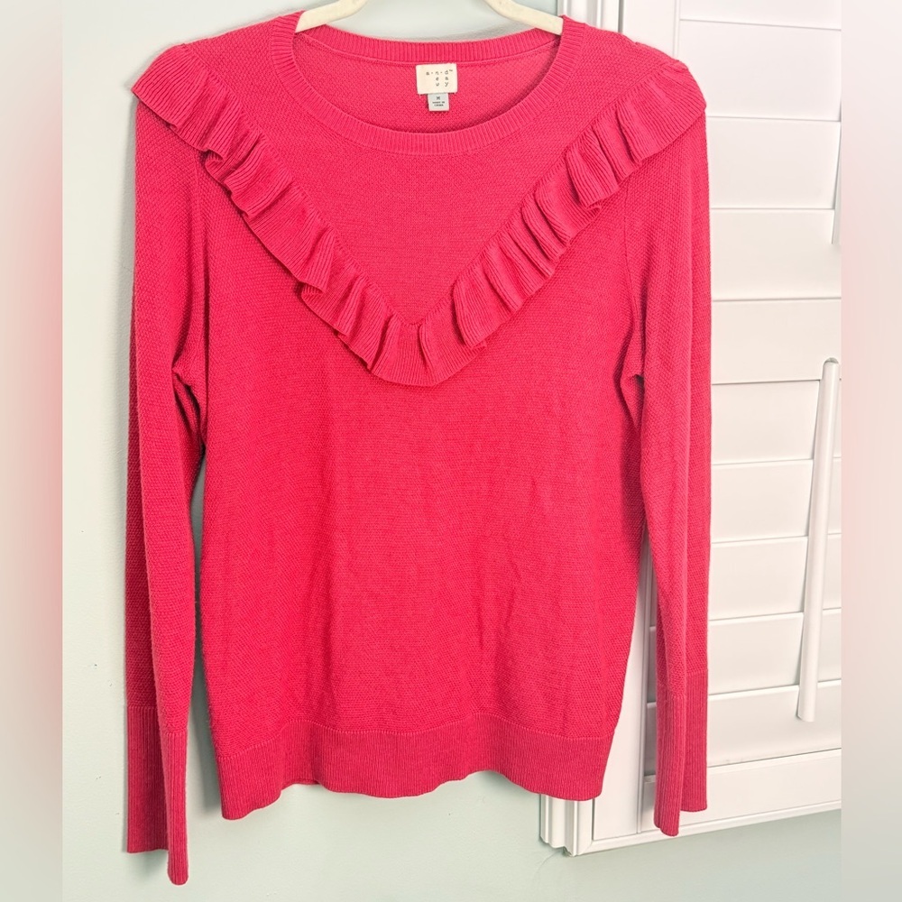 A New Day Coral Ruffle Detail Lightweight Sweater Medium
